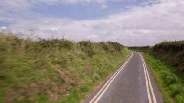 Shot Camera Attached Front Vehicle Driving Small Countryside Lanes Wales — Stock Video