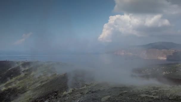 Vulcano Island Has Constant Sulphurous Fumes Coming Vents Craters Sicily — Stock Video