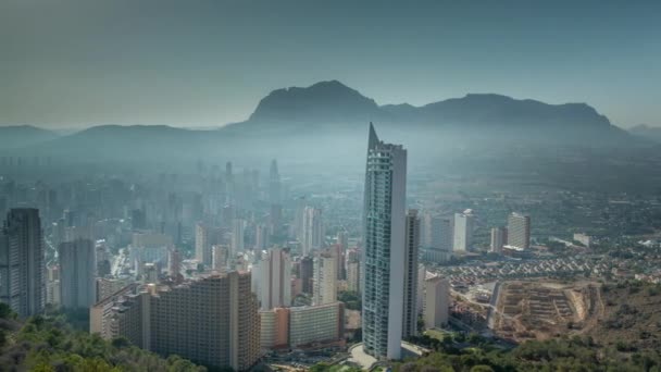 Kusten Och Hög Upphov Skyline Benidorm Badort Spanien — Stockvideo