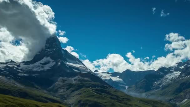 Timelapse Matterhorn Környező Hegyekre Svájci Alpokban Felhő Formációk — Stock videók