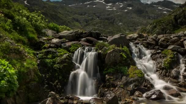 Timelapse Small Waterfall Great Bernard Pass Surrounding Mountains Alps — Stock Video