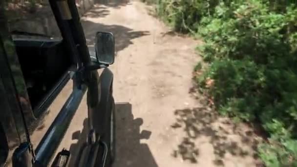 Tiro Uma Câmera Anexada Lado Campista Road Dirigindo Trilhas Ásperas — Vídeo de Stock