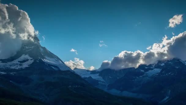 Západ Slunce Timelapse Úžasné Hory Matterhorn Švýcarských Alpách Fantastickou Oblačnosti — Stock video