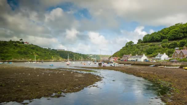 Tidsfördröjning För Den Fiske Byn Fishguard Wales — Stockvideo