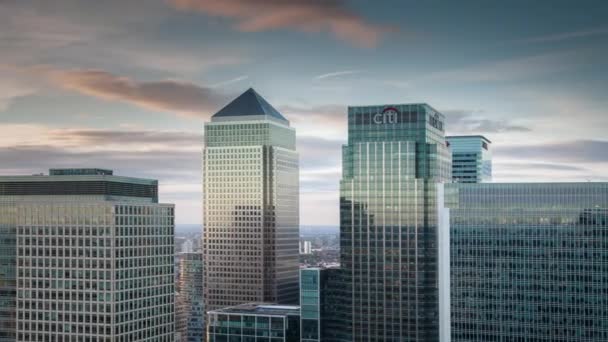 Légi Felvétel Felhőkarcolók London Docklands — Stock videók