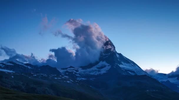 Solnedgången Timelapse Fantastiska Matterhorn Schweiziska Alperna Med Fantastisk Moln Formationer — Stockvideo