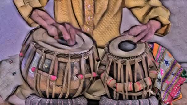 Καταπληκτική Ινδική Κρουστά Μουσικός Που Παίζει Κοντινό Πλάνο — Αρχείο Βίντεο
