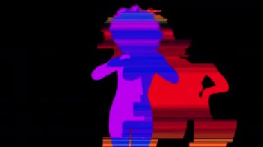 Renkli siyah arka plan üzerine dans afro peruk olan kadın silüeti