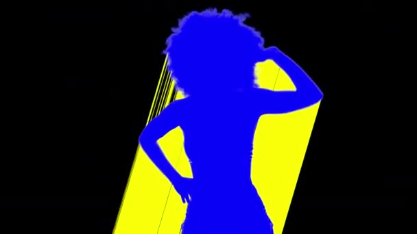 五颜六色的剪影的妇女与黑人背景黑色的假发跳舞 — 图库视频影像