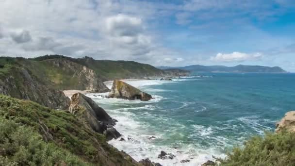 Timelapse Ondas Falésias Loiba Galiza Espanha — Vídeo de Stock