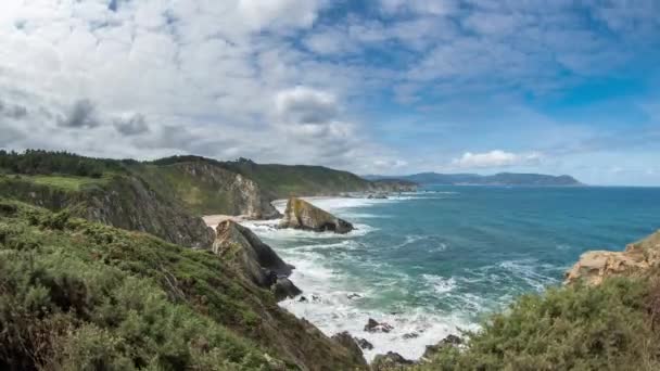 Timelapse Van Golven Kliptoppen Loiba Galicia Spain — Stockvideo