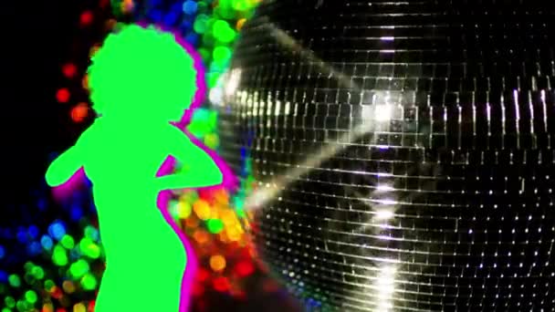 五颜六色的剪影的妇女与黑人假发跳舞抽象背景 — 图库视频影像