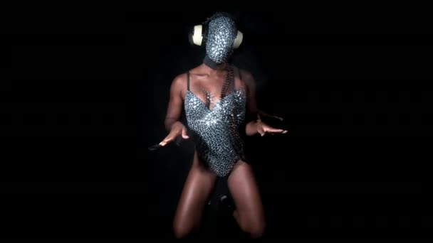 Amazing Woman Dancing Diamond Covered Face Mask Costume — Stock Video