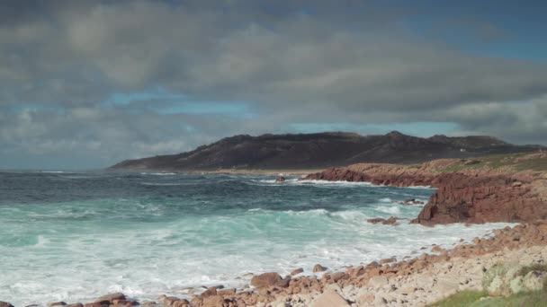 Pedrosa Pięknej Plaży Costa Morte Wybrzeże Galicji Hiszpanii — Wideo stockowe