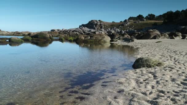 Vacker Strand Playa Lagos Tidigt Morgonen Galiciens Kust Spanien — Stockvideo