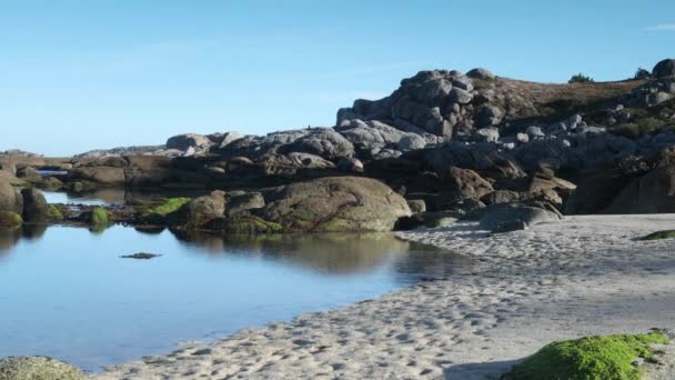 Rocky Beach Playa Lagos Early Morning Coast Galicia Spain — Stock Video