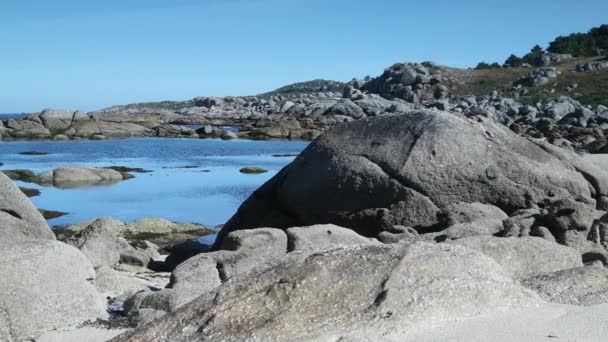 Kayalık Kumsalda Playa Lagos Erken Sabah Sahil Galicia Spanya — Stok video