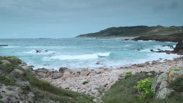 View Rocky Pedrosa Beach Costa Morte Coast Galicia Spain — Stock Video