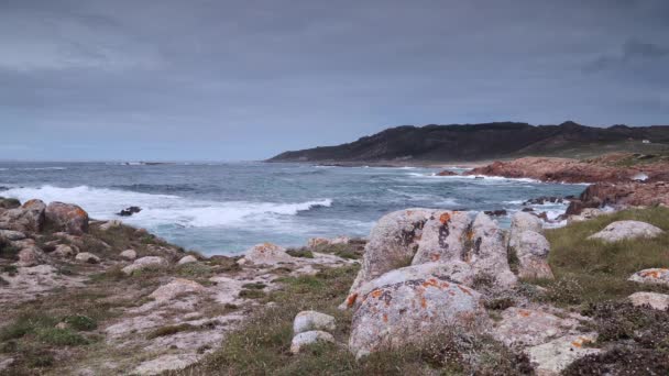 Переглянути Скелястому Педроса Пляжі Узбережжі Галичини Іспанії Коста Морт — стокове відео