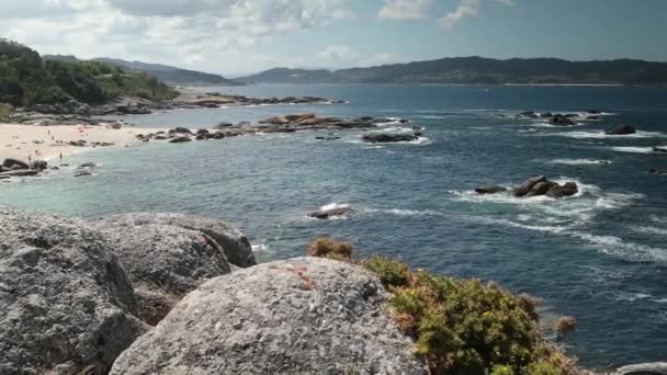 Vacker Strand Playa Lagos Tidigt Morgonen Galicien Spanien — Stockvideo