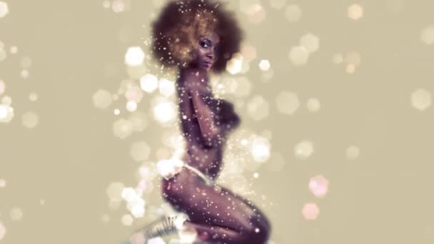 Living Photo Beautiful African Model Posing Lingerie Shimmer Sparkle Effects — Stock Video