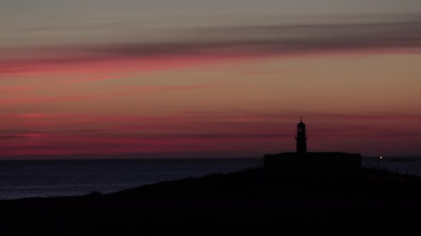 Vue Phare Sur Plage Larino Coucher Soleil Galice Espagne — Video