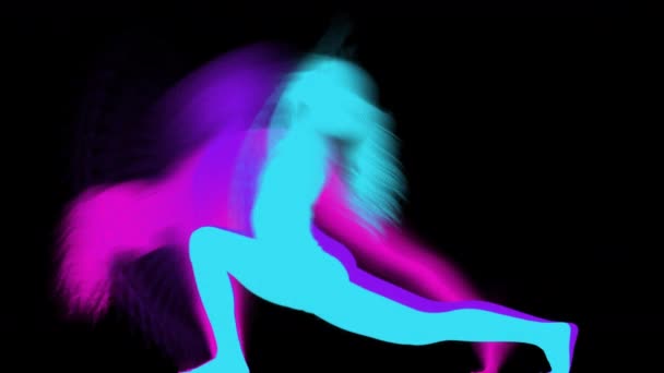 Silhouette Female Doing Exercises Colorful Abstract Shapes — Stock Video