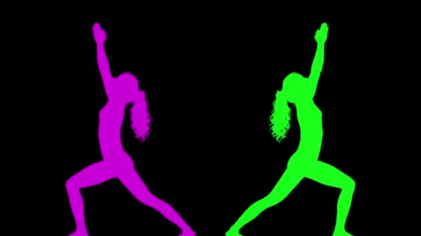 Silhouette Female Doing Exercises Colorful Abstract Shapes — Stock Video