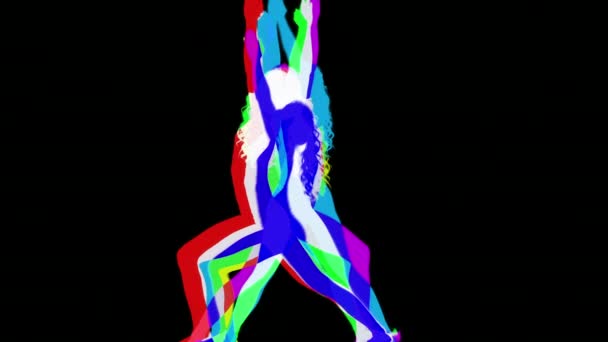 Силуэт Женщины Выполняющей Упражнения Красочных Абстрактных Формах — стоковое видео