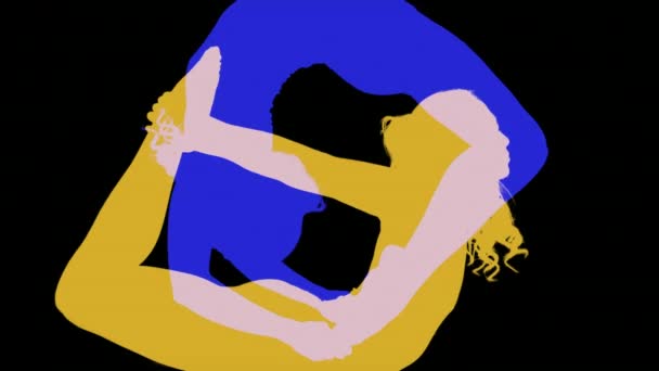 カラフルな抽象的な形で演習を行う女性ヨガ講師のシルエット — ストック動画