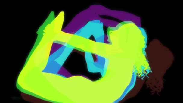 Силуэт Инструктора Женской Йоги Выполняющего Упражнения Красочных Абстрактных Формах — стоковое видео