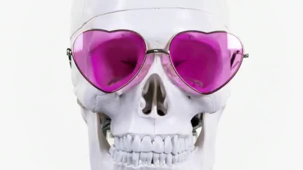 Crânio Com Mudança Óculos Sol Frescos Óculos — Vídeo de Stock