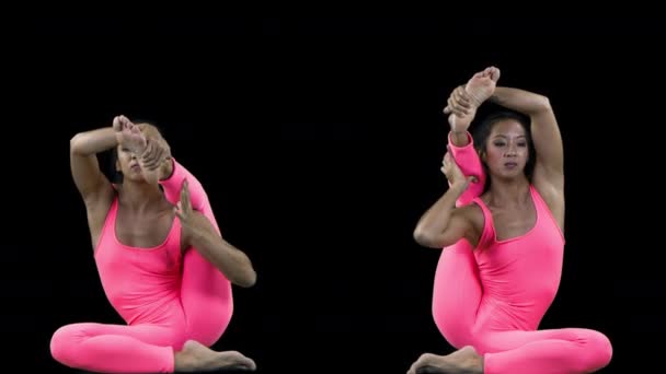 Young Woman Doing Yoga Exercises Black Background — Stock Video