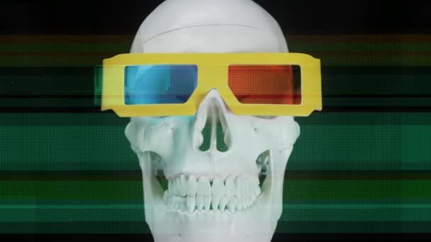 Skull Film Glasses Glitch Effect — Stock Video