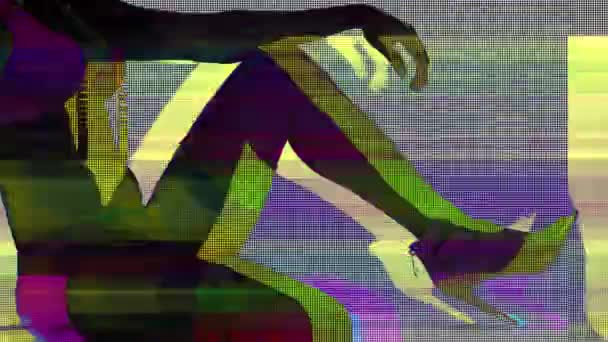 Gambe Ballerina Seduta Lingerie Rossa Club Con Glitch Effetti Distorti — Video Stock