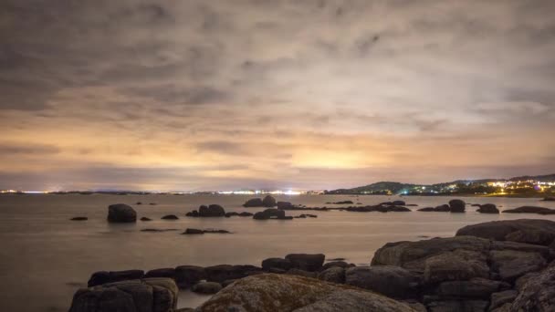 Nachts Strand Von Mexilloeira Der Galicischen Küste Spaniens — Stockvideo