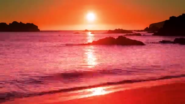 Живописный Вид Закат Над Морем Галисии Испания — стоковое видео