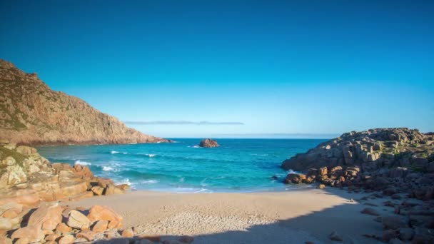 Timelapse Hermosa Playa Vacía Pedrosa Galicia España — Vídeos de Stock