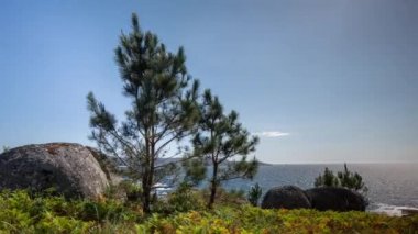 Timelapse Beach Playa Lagos sabah erken, Galiçya, İspanya