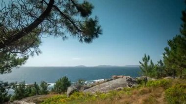 Güzel plaj Playa Lagos sabah erken, Galiçya, İspanya
