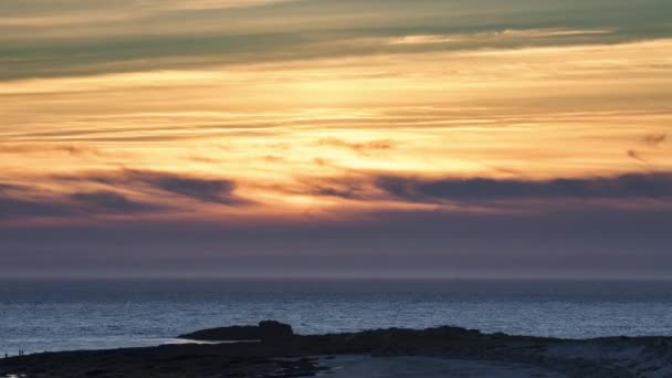 Čas Západu Slunce Pláži Larino Pobřeží Galicie Španělsko — Stock video