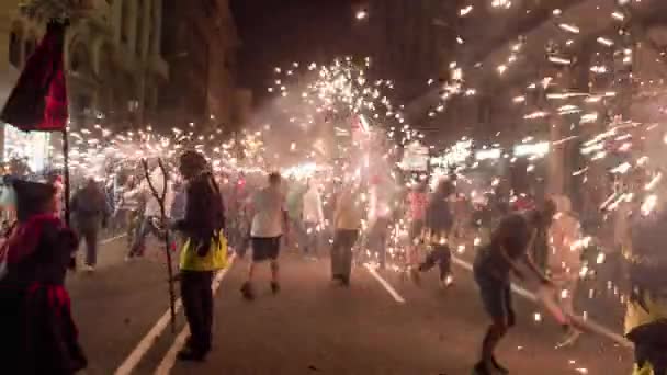 Barcelona Spanje September 2018 Mensen Straat Voor Tijdens Merce Festival — Stockvideo