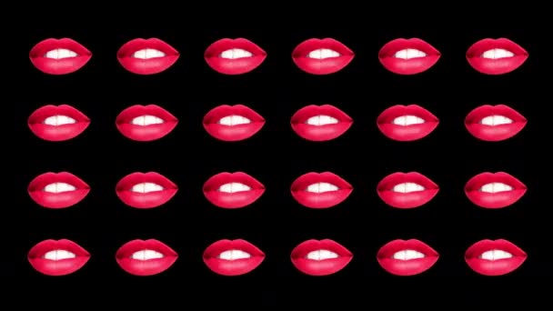 Diferentes Imágenes Labios Rojos Mujer Sobre Fondo Negro — Vídeo de stock