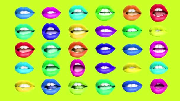 Diferentes Imagens Lábios Mulher Fundo Colorido — Vídeo de Stock