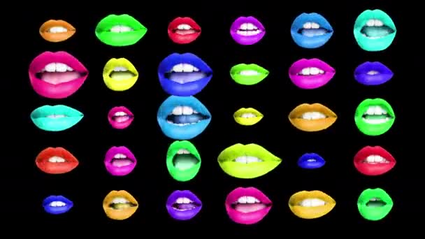 Διαφορετικές Εικόνες Της Γυναίκας Πολύχρωμα Χείλη Μαύρο Φόντο — Αρχείο Βίντεο