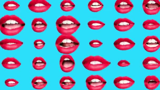 Ακολουθία Από Διαφορετικές Εικόνες Της Γυναίκας Χείλη Πολύχρωμο Φόντο — Αρχείο Βίντεο