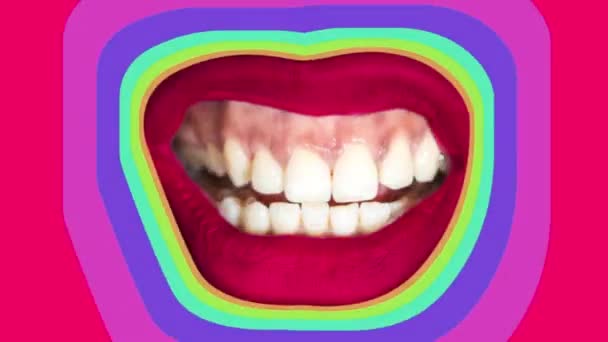 カラフルな背景の女性の唇の異なる画像のシーケンス — ストック動画