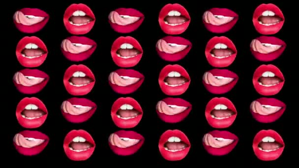 Diferentes Imágenes Labios Rojos Mujer Sobre Fondo Negro — Vídeos de Stock