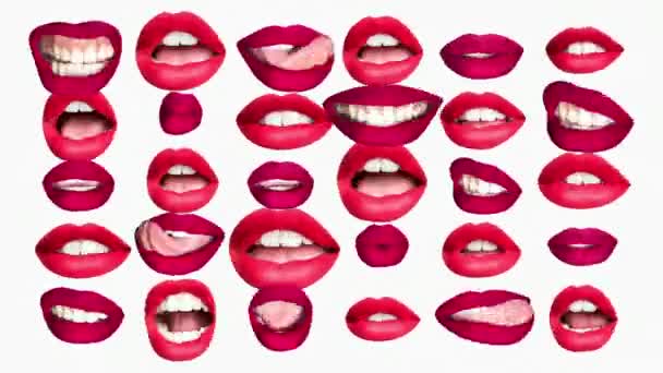 Volgorde Van Verschillende Afbeeldingen Van Vrouw Lippen Witte Achtergrond — Stockvideo