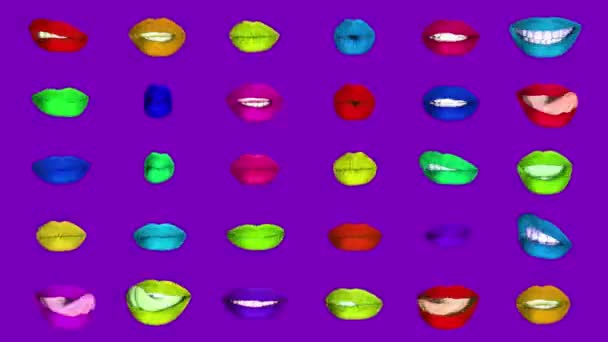 Diferentes Imágenes Labios Mujer Sobre Fondo Colorido — Vídeo de stock